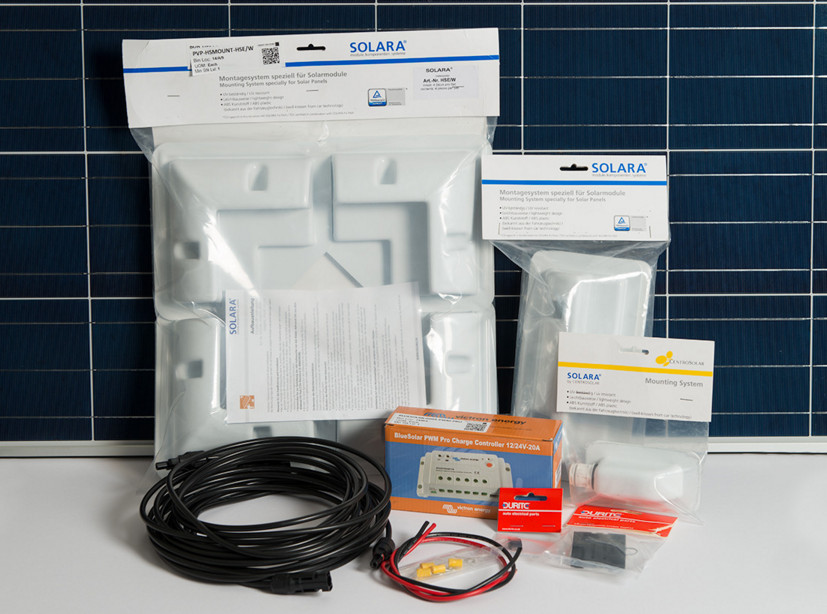 Solar Panel Charge Kit - 100w Poly Panel and accessories - 12v 